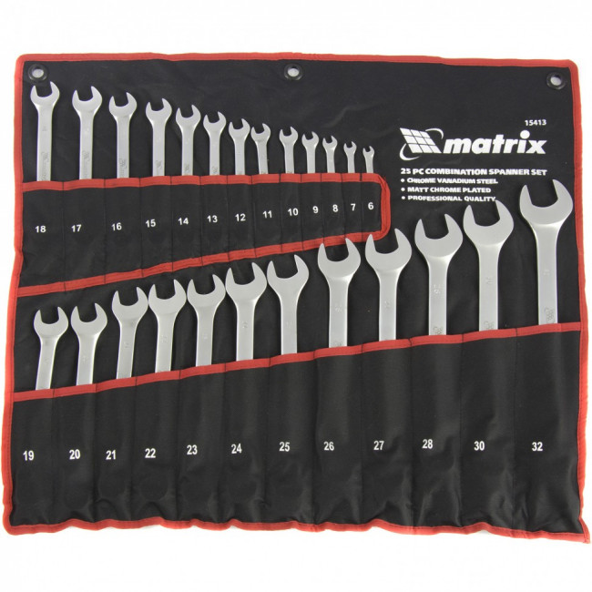 Набор ключей комбинированных, 6-32 мм, 25 шт, CrV, матовый хром Matrix, ( 15413 ) Набор ключей комбинированных, 6-32 мм, 25 шт, CrV, матовый хром Matrix, ( 15413 )