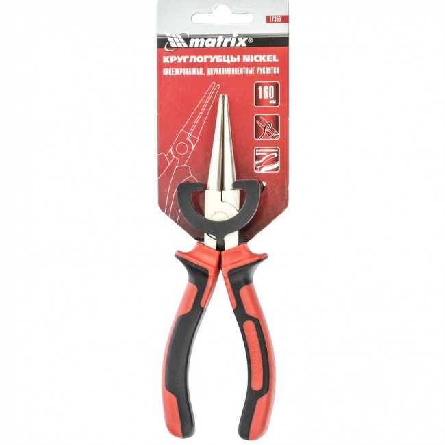 Круглогубцы Nickel, 160 мм, никелированные, двухкомпонентные рукоятки Matrix, ( 17355 ) Круглогубцы Nickel, 160 мм, никелированные, двухкомпонентные рукоятки Matrix, ( 17355 )
