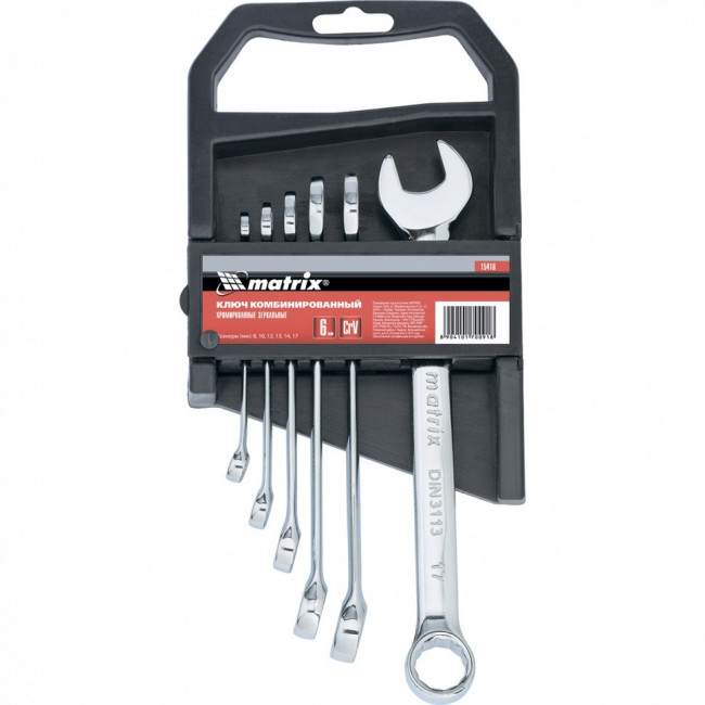 Набор ключей комбинированных, 8-17 мм, 6 шт, CrV, полированный хром Matrix, ( 15416 ) Набор ключей комбинированных, 8-17 мм, 6 шт, CrV, полированный хром Matrix, ( 15416 )