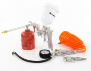 Набор пневмоинструмента, 5 предметов, быстросъемное соединение, краскораспылитель с верхним бачком Matrix, ( 57304 ) Набор пневмоинструмента, 5 предметов, быстросъемное соединение, краскораспылитель с верхним бачком Matrix, ( 57304 )