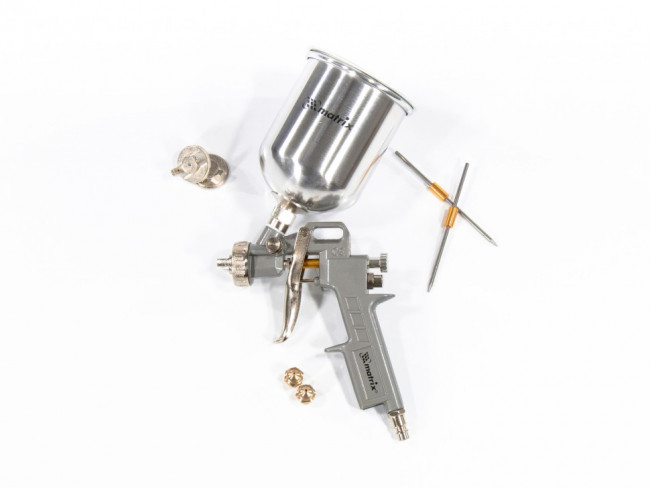 Краскораспылитель пневматический с верхним бачком V 0,6 л, сопло D 1.2, 1.5 и 1.8 мм Matrix, ( 57314 ) Краскораспылитель пневматический с верхним бачком V 0,6 л, сопло D 1.2, 1.5 и 1.8 мм Matrix, ( 57314 )