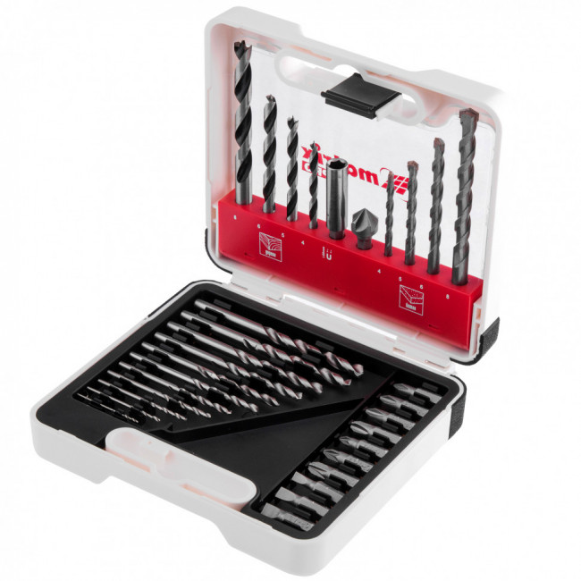 Набор сверл комбинированный, сверла по металлу 1-6 мм, бетону 4-8 мм, дереву 4-8 мм, биты 10 шт, адаптер, зенковка, 31 предмет Pro Matrix, ( 725631 ) Набор сверл комбинированный, сверла по металлу 1-6 мм, бетону 4-8 мм, дереву 4-8 мм, биты 10 шт, адаптер, зенковка, 31 предмет Pro Matrix, ( 725631 )