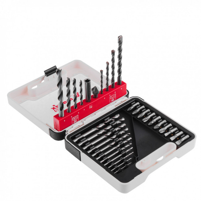 Набор сверл комбинированный, сверла по металлу 1-6 мм, бетону 4-8 мм, дереву 4-8 мм, биты 10 шт, адаптер, зенковка, 31 предмет Pro Matrix, ( 725631 ) Набор сверл комбинированный, сверла по металлу 1-6 мм, бетону 4-8 мм, дереву 4-8 мм, биты 10 шт, адаптер, зенковка, 31 предмет Pro Matrix, ( 725631 )