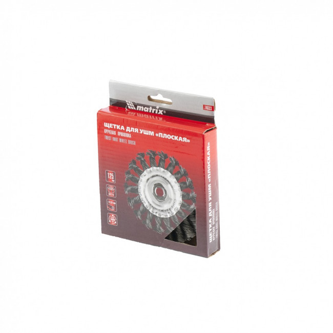 Щетка для УШМ 125 мм, М14, плоская, крученая проволока 0,35 мм Matrix, ( 74633 ) Щетка для УШМ 125 мм, М14, плоская, крученая проволока 0,35 мм Matrix, ( 74633 )