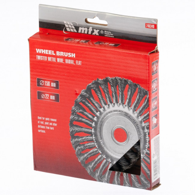 Щетка для УШМ 150 мм, посадка 22,2 мм, плоская, крученая проволока 0,5 мм Matrix, ( 74634 ) Щетка для УШМ 150 мм, посадка 22,2 мм, плоская, крученая проволока 0,5 мм Matrix, ( 74634 )