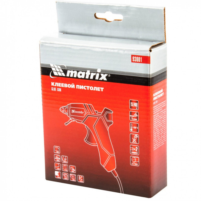 Клеевой пистолет, 7 мм, 15 (40) Вт, 5 г/мин Matrix, ( 93001 ) Клеевой пистолет, 7 мм, 15 (40) Вт, 5 г/мин Matrix, ( 93001 )