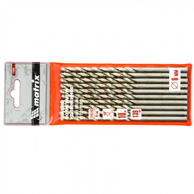 Сверло по металлу, 6 х 139 мм, полированное, удл, HSS, 10 шт, цилиндрический хвостовик Matrix, ( 715060 ) Сверло по металлу, 6 х 139 мм, полированное, удл, HSS, 10 шт, цилиндрический хвостовик Matrix, ( 715060 )