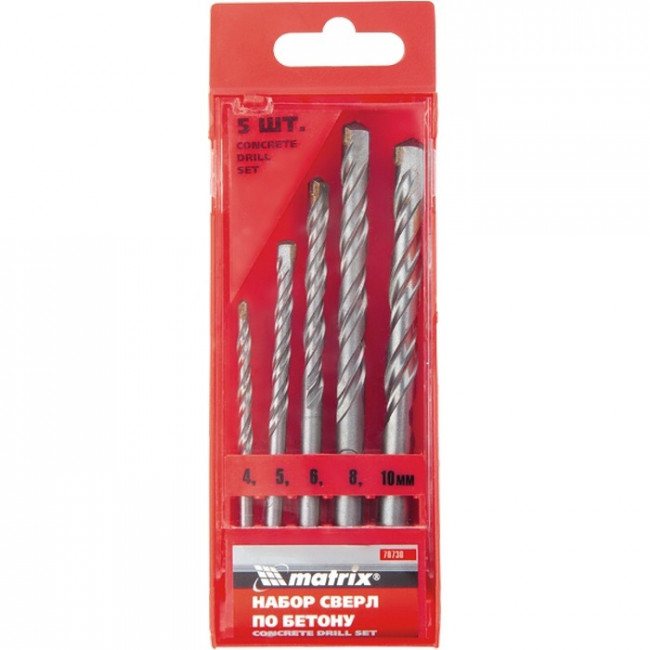 Набор сверл по бетону, 4-5-6-8-10 мм, пластиковый кейс, Matrix, ( 70730 ) Набор сверл по бетону, 4-5-6-8-10 мм, пластиковый кейс, Matrix, ( 70730 )
