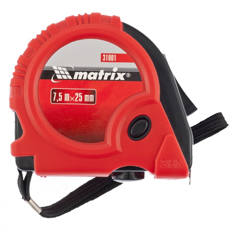 Рулетка Rubber, 7,5 м х 25 мм, обрезиненный корпус Matrix, ( 31001 )