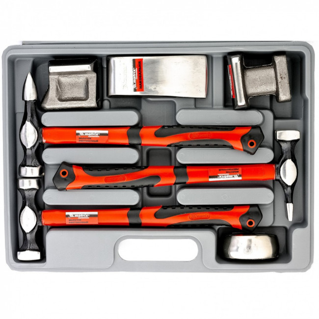 Набор рихтовочный, 3 молотка с фибергласовыми ручками, 4 наковальни, пластиковый бокс Matrix, ( 10845 ) Набор рихтовочный, 3 молотка с фибергласовыми ручками, 4 наковальни, пластиковый бокс Matrix, ( 10845 )