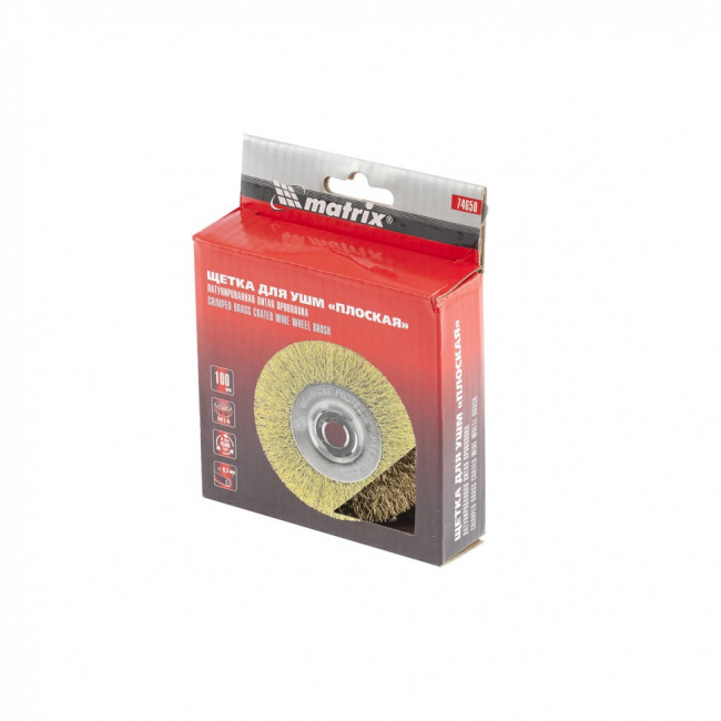 Щетка для УШМ, 100 мм, М14, плоская, латунированная витая проволока Matrix, ( 74650 ) Щетка для УШМ, 100 мм, М14, плоская, латунированная витая проволока Matrix, ( 74650 )