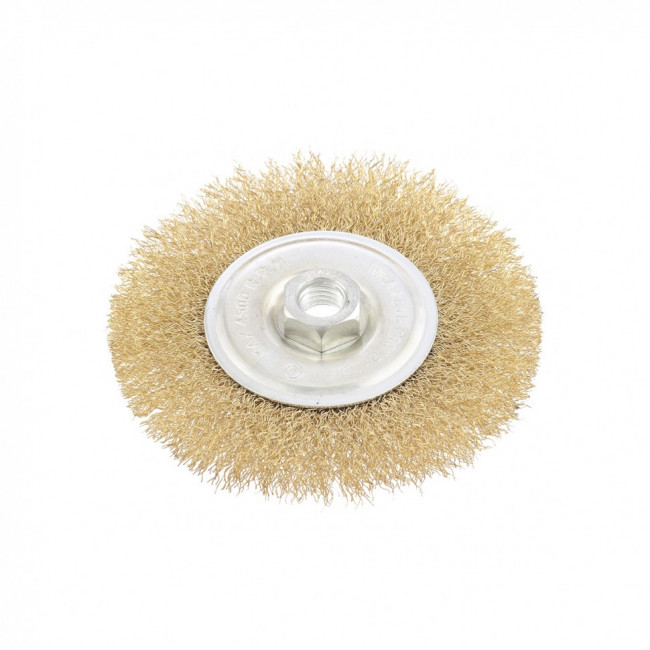 Щетка для УШМ, 125 мм, М14, плоская, латунированная витая проволока Matrix, ( 74651 ) Щетка для УШМ, 125 мм, М14, плоская, латунированная витая проволока Matrix, ( 74651 )