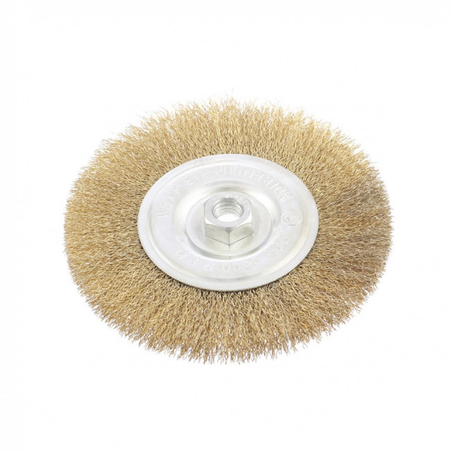 Щетка для УШМ, 150 мм, М14, плоская, латунированная витая проволока Matrix, ( 74652 ) Щетка для УШМ, 150 мм, М14, плоская, латунированная витая проволока Matrix, ( 74652 )