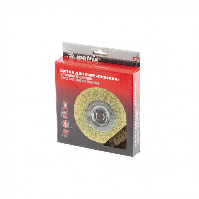 Щетка для УШМ, 150 мм, М14, плоская, латунированная витая проволока Matrix, ( 74652 ) Щетка для УШМ, 150 мм, М14, плоская, латунированная витая проволока Matrix, ( 74652 )