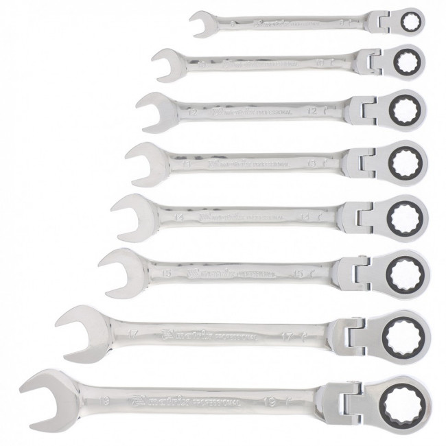 Набор ключей комбинированных, трещеточных шарнирных 8 шт Matrix, ( 14898 ) Набор ключей комбинированных, трещеточных шарнирных 8 шт Matrix, ( 14898 )