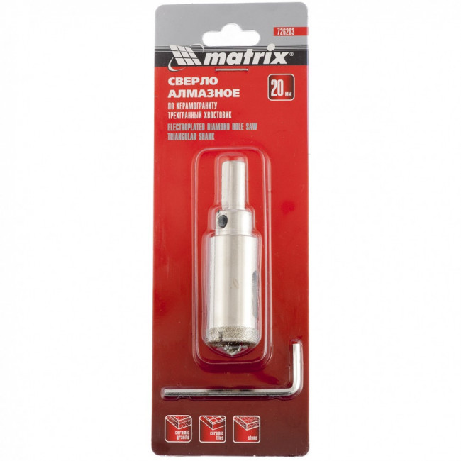 Сверло алмазное по керамограниту, 16 х 67 мм, трехгранный хвостовик Matrix, ( 726163 ) Сверло алмазное по керамограниту, 16 х 67 мм, трехгранный хвостовик Matrix, ( 726163 )