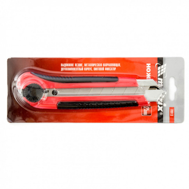 Нож, 25 мм, выдвижное лезвие, металлическая направляющая, двухкомпонентный корпус, винтовой фиксатор, с магнитом Matrix, ( 78913 ) Нож, 25 мм, выдвижное лезвие, металлическая направляющая, двухкомпонентный корпус, винтовой фиксатор, с магнитом Matrix, ( 78913 )