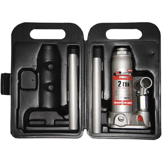 Домкрат гидравлический бутылочный, 2 т, высота подъема 181-345 мм, в пластиковый кейсе Matrix Master, ( 50750 ) Домкрат гидравлический бутылочный, 2 т, высота подъема 181-345 мм, в пластиковый кейсе Matrix Master, ( 50750 )