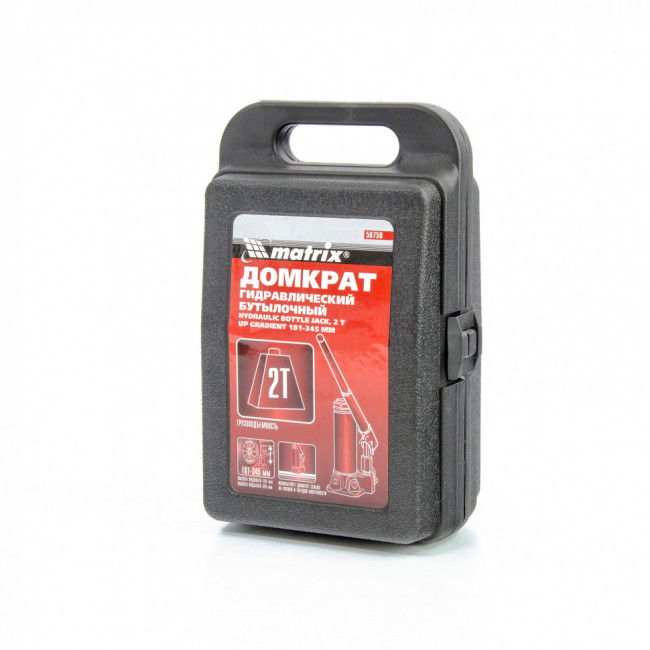 Домкрат гидравлический бутылочный, 2 т, высота подъема 181-345 мм, в пластиковый кейсе Matrix Master, ( 50750 ) Домкрат гидравлический бутылочный, 2 т, высота подъема 181-345 мм, в пластиковый кейсе Matrix Master, ( 50750 )
