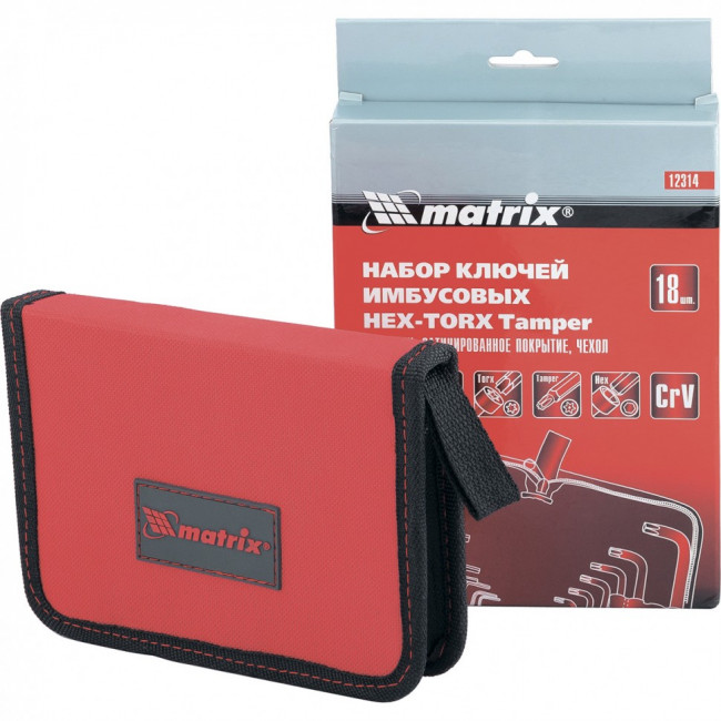 Набор ключей имбусовых HEX-TORX, 18 шт: HEX 1,5-10 мм, T10-T50, CrV, коротких, с сатиновым покрытием Matrix, ( 12314 ) Набор ключей имбусовых HEX-TORX, 18 шт: HEX 1,5-10 мм, T10-T50, CrV, коротких, с сатиновым покрытием Matrix, ( 12314 )