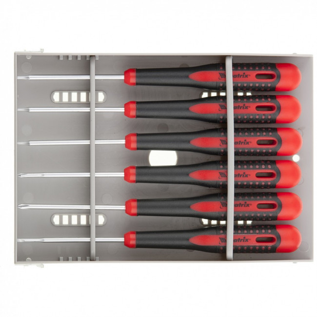 Набор отверток для точных работ Fusion, двухкомпонентная рукоятка, 6 шт, в пластиковом пенале Matrix, ( 13361 ) Набор отверток для точных работ Fusion, двухкомпонентная рукоятка, 6 шт, в пластиковом пенале Matrix, ( 13361 )