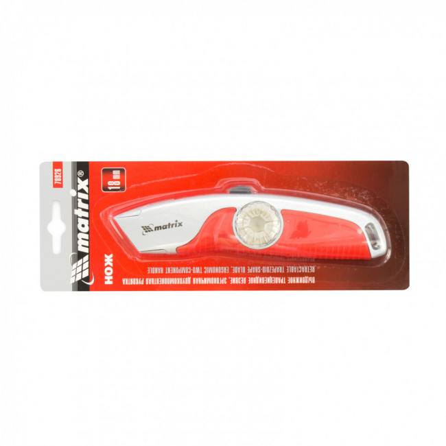 Нож, 19 мм, выдвижное трапециевидное лезвие, эргономичная двухкомпонентная рукоятка Matrix, ( 78926 ) Нож, 19 мм, выдвижное трапециевидное лезвие, эргономичная двухкомпонентная рукоятка Matrix, ( 78926 )