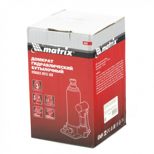Домкрат гидравлический бутылочный, 3 т, h подъема 178-343 мм Matrix, ( 50762 ) Домкрат гидравлический бутылочный, 3 т, h подъема 178-343 мм Matrix, ( 50762 )