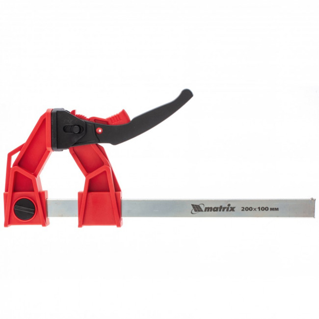 Струбцина реечная быстрозажимная, усиленная, пластиковый корпус рычажно-храповой механизм, 200 х 100 х 351 мм, штанга 5 х 22 мм Matrix, ( 20726 ) Струбцина реечная быстрозажимная, усиленная, пластиковый корпус рычажно-храповой механизм, 200 х 100 х 351 мм, штанга 5 х 22 мм Matrix, ( 20726 )