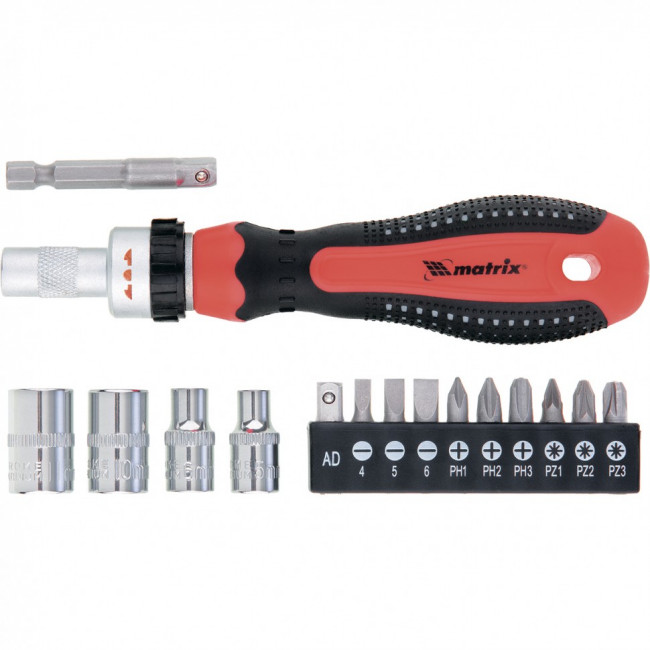 Отвертка реверсивная с набором бит и насадок торцевых, CrV, 1/4, 16 шт Matrix, ( 11332 ) Отвертка реверсивная с набором бит и насадок торцевых, CrV, 1/4, 16 шт Matrix, ( 11332 )