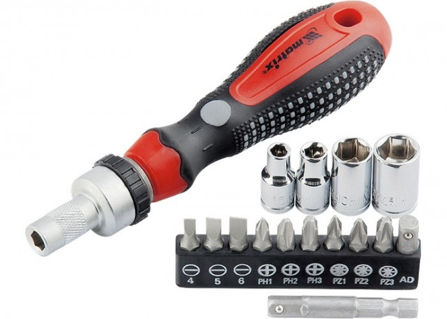 Отвертка реверсивная с набором бит и насадок торцевых, CrV, 1/4, 16 шт Matrix, ( 11332 ) Отвертка реверсивная с набором бит и насадок торцевых, CrV, 1/4, 16 шт Matrix, ( 11332 )