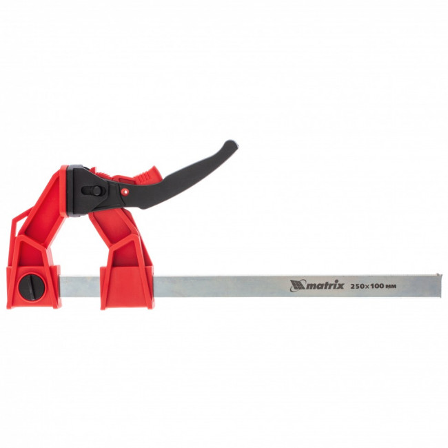 Струбцина реечная быстрозажимная, усиленная, пластиковый корпус рычажно-храповой механизм, 250 х 100 х 401 мм, штанга 5 х 22 мм Matrix, ( 20727 ) Струбцина реечная быстрозажимная, усиленная, пластиковый корпус рычажно-храповой механизм, 250 х 100 х 401 мм, штанга 5 х 22 мм Matrix, ( 20727 )