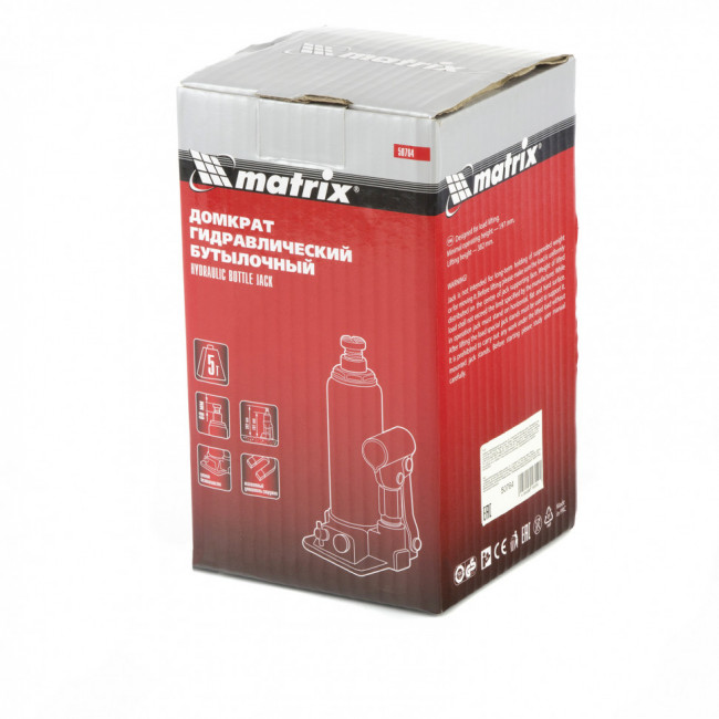 Домкрат гидравлический бутылочный, 5 т, h подъема 197-382 мм Matrix, ( 50764 ) Домкрат гидравлический бутылочный, 5 т, h подъема 197-382 мм Matrix, ( 50764 )