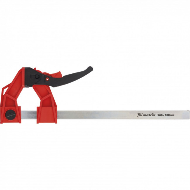 Струбцина реечная быстрозажимная, усиленная, пластиковый корпус рычажно-храповой механизм 300 х 100 х 456 мм, штанга 5 х 22 мм Matrix, ( 20728 ) Струбцина реечная быстрозажимная, усиленная, пластиковый корпус рычажно-храповой механизм 300 х 100 х 456 мм, штанга 5 х 22 мм Matrix, ( 20728 )