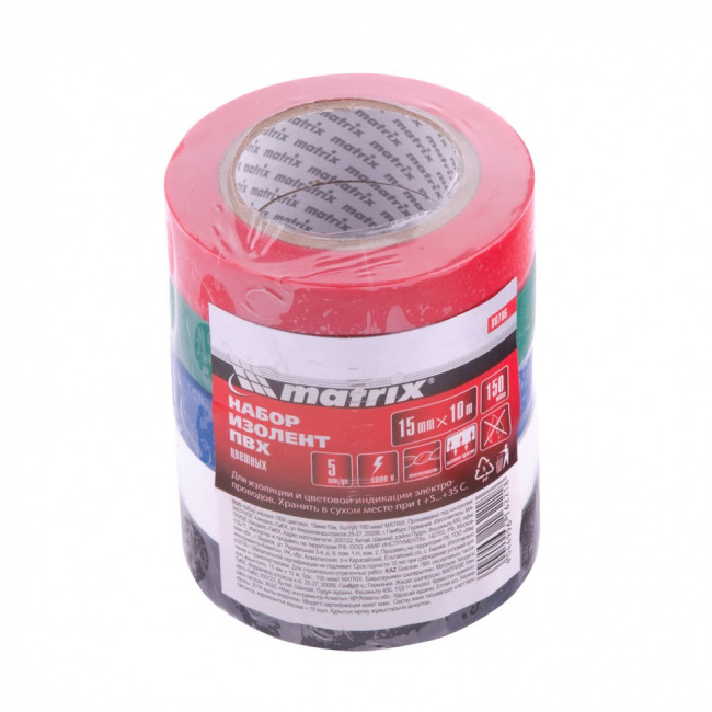 Набор изолент ПВХ цветных 15 мм х 10 м, в упаковке 5 шт, 150 мкм Matrix, ( 88786 ) Набор изолент ПВХ цветных 15 мм х 10 м, в упаковке 5 шт, 150 мкм Matrix, ( 88786 )
