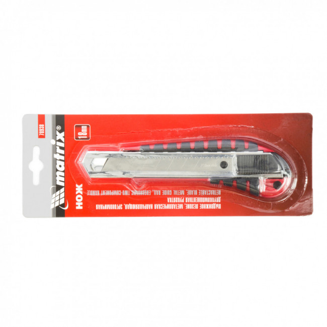 Нож, 18 мм, выдвижное лезвие металлическая направляющая, эргономичная двухкомпонентная рукоятка Matrix, ( 78938 ) Нож, 18 мм, выдвижное лезвие металлическая направляющая, эргономичная двухкомпонентная рукоятка Matrix, ( 78938 )