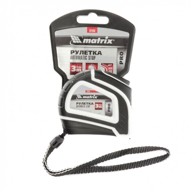 Рулетка Autostop, 3 м х 16 мм, двухкомпонентный корпус, автоматическая фиксация, Pro Matrix, ( 32550 ) Рулетка Autostop, 3 м х 16 мм, двухкомпонентный корпус, автоматическая фиксация, Pro Matrix, ( 32550 )