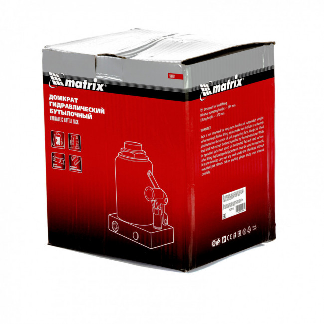 Домкрат гидравлический бутылочный, 30 т, h подъема 244-370 мм Matrix, ( 50771 ) Домкрат гидравлический бутылочный, 30 т, h подъема 244-370 мм Matrix, ( 50771 )
