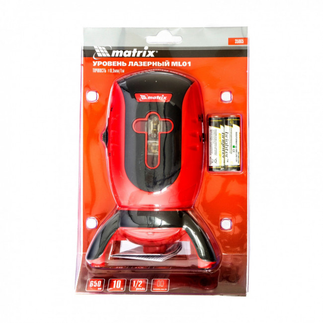 Уровень лазерный ML01T, дальность 10 м, точность ± 0,5 мм. / 1 м, длина волны 650 нм, проекция 1 вертикальная 1 горизонтальная плоскость, резьба под штатив 5/8" Matrix, ( 35065 ) Уровень лазерный ML01T, дальность 10 м, точность ± 0,5 мм. / 1 м, длина волны 650 нм, проекция 1 вертикальная 1 горизонтальная плоскость, резьба под штатив 5/8" Matrix, ( 35065 )