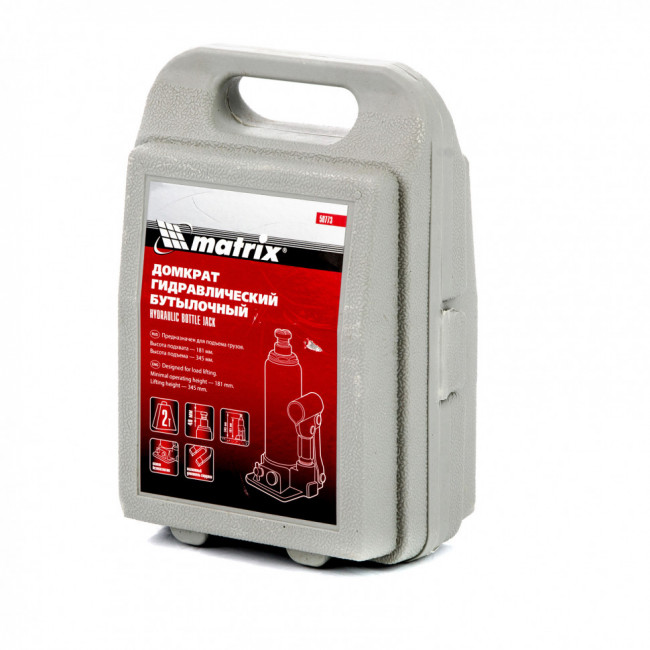 Домкрат гидравлический бутылочный, 2 т, h подъема 181-345 мм, в пластиковом кейсе Matrix, ( 50773 ) Домкрат гидравлический бутылочный, 2 т, h подъема 181-345 мм, в пластиковом кейсе Matrix, ( 50773 )