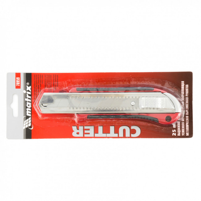 Нож, 25 мм, выдвижное лезвие, усиленная металлическая направляющая, металлическая обрезиненная рукоятка Matrix, ( 78959 ) Нож, 25 мм, выдвижное лезвие, усиленная металлическая направляющая, металлическая обрезиненная рукоятка Matrix, ( 78959 )