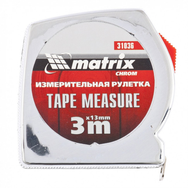Рулетка Chrom, 3 м x 13 мм, хромированный корпус Matrix, ( 31036 ) Рулетка Chrom, 3 м x 13 мм, хромированный корпус Matrix, ( 31036 )