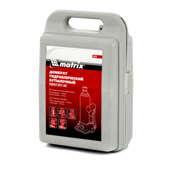 Домкрат гидравлический бутылочный, 3 т, h подъема 178-343 мм, в пластиковом кейсе Matrix, ( 50774 ) Домкрат гидравлический бутылочный, 3 т, h подъема 178-343 мм, в пластиковом кейсе Matrix, ( 50774 )