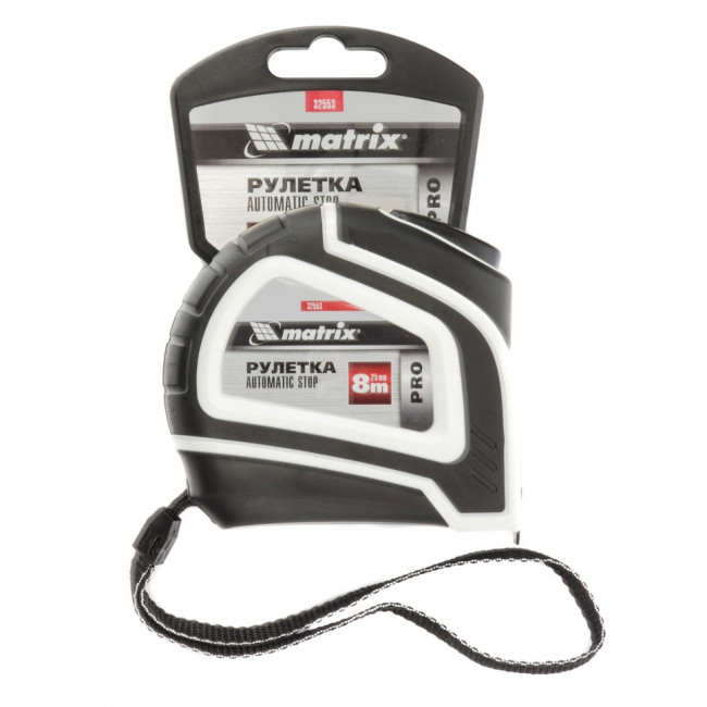 Рулетка Autostop, 8 м х 25 мм, двухкомпонентный корпус, автоматическая фиксация, Pro Matrix, ( 32553 ) Рулетка Autostop, 8 м х 25 мм, двухкомпонентный корпус, автоматическая фиксация, Pro Matrix, ( 32553 )