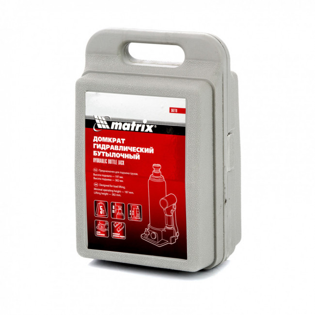 Домкрат гидравлический бутылочный, 5 т, h подъема 197-382 мм, в пластиковом кейсе Matrix, ( 50776 ) Домкрат гидравлический бутылочный, 5 т, h подъема 197-382 мм, в пластиковом кейсе Matrix, ( 50776 )