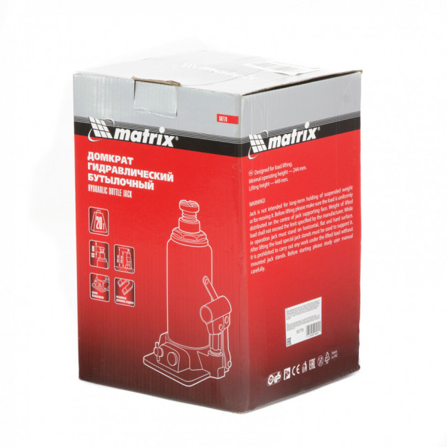 Домкрат гидравлический бутылочный, 20 т, h подъема 244-449 мм Matrix, ( 50778 ) Домкрат гидравлический бутылочный, 20 т, h подъема 244-449 мм Matrix, ( 50778 )