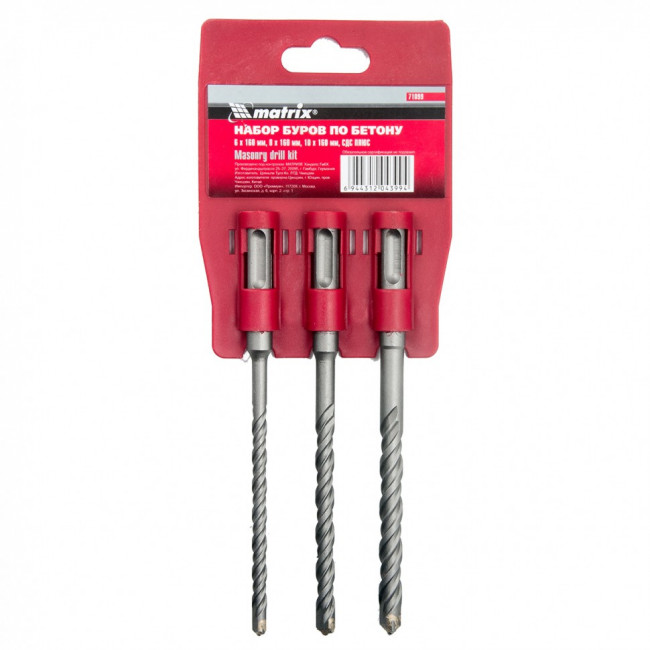 Набор буров по бетону, 6 х 160,8 х 160,10 х 160 мм, 3 шт, на подвесной карте, SDS Plus Matrix, ( 71099 ) Набор буров по бетону, 6 х 160,8 х 160,10 х 160 мм, 3 шт, на подвесной карте, SDS Plus Matrix, ( 71099 )