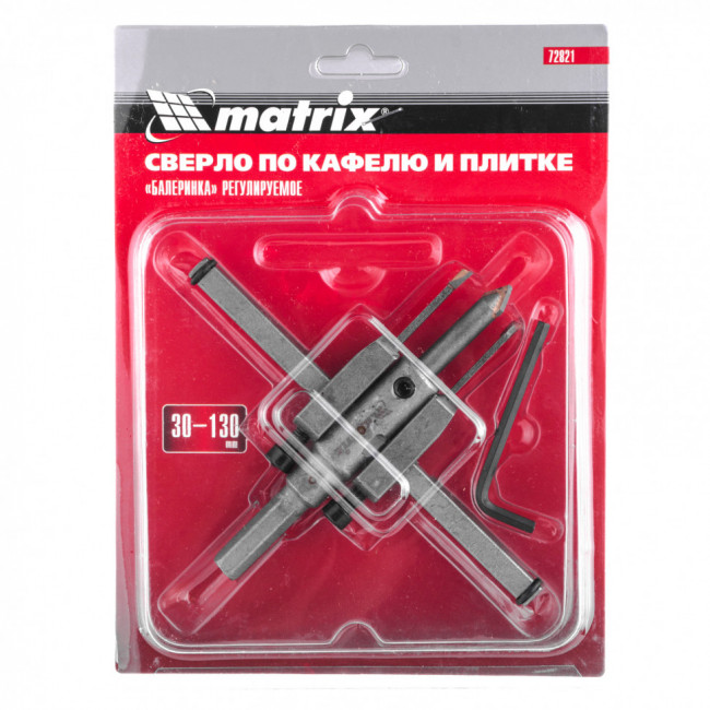 Сверло по кафелю и плитке, регулируемое "Балеринка", 30-130 мм Matrix, ( 72821 ) Сверло по кафелю и плитке, регулируемое "Балеринка", 30-130 мм Matrix, ( 72821 )