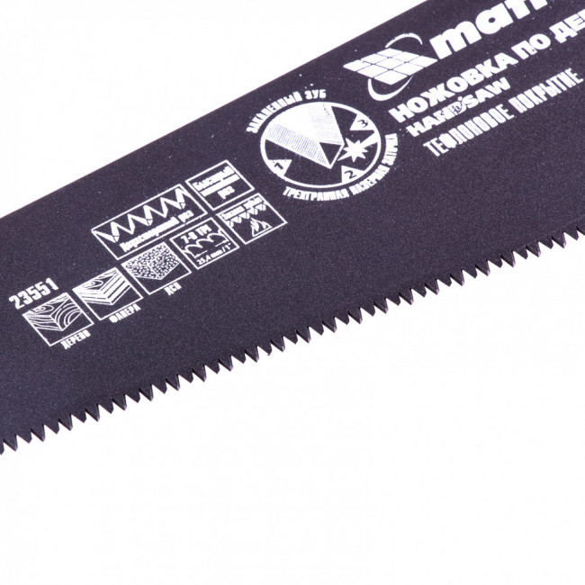 Ножовка по дереву, 500 мм, 7-8 TPI, зуб-3D, каленый зуб, тефлоновое покрытие полотна, двухкомпонентная рукоятка Matrix, ( 23551 ) Ножовка по дереву, 500 мм, 7-8 TPI, зуб-3D, каленый зуб, тефлоновое покрытие полотна, двухкомпонентная рукоятка Matrix, ( 23551 )