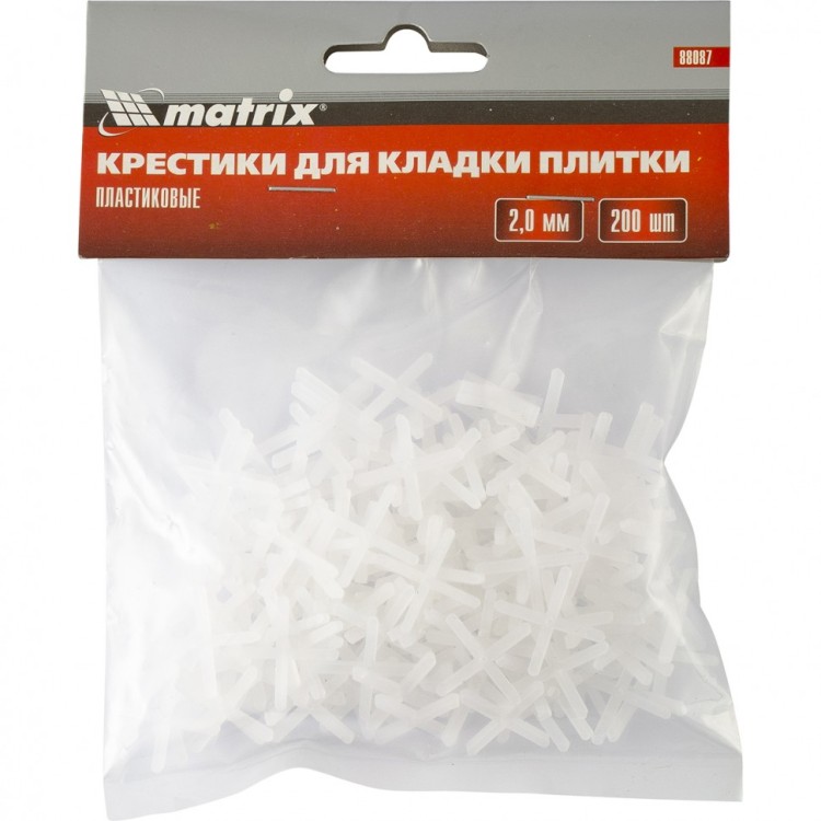 Крестики, 2 мм, для кладки плитки, упаковка 200 шт Matrix, ( 88087 )
