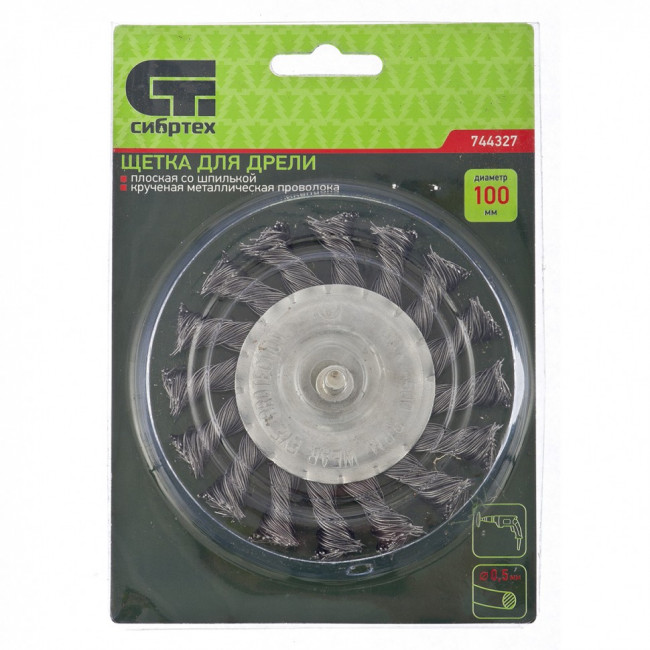 Щетка для дрели, 100 мм, плоская со шпилькой, крученая металлическая проволока Matrix, ( 74432 ) Щетка для дрели, 100 мм, плоская со шпилькой, крученая металлическая проволока Matrix, ( 74432 )